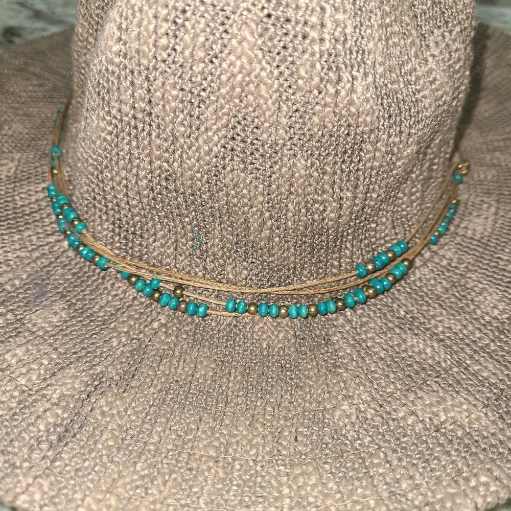 Scala Pronto Wide Brim Hat Tan Beaded Band One Size Boho Western EUC